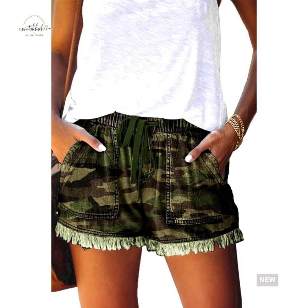 Lightweight Cotton Shorts with Elastic Waist Drawstring Pockets